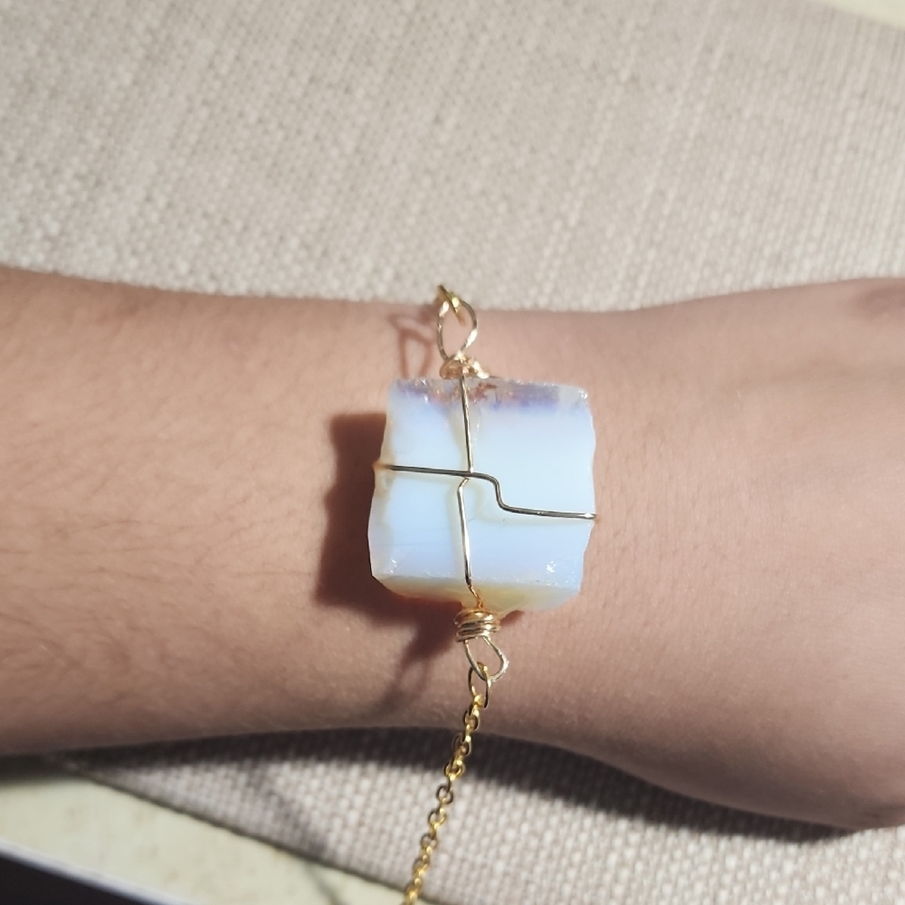 Gold Wire Wrapped White Stone Bracelet
